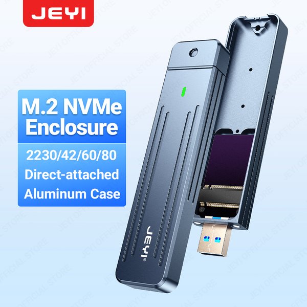 JEYI M.2 NVMe (USB 3.2 10 Gbit/s) Direct-Attach-Gehäuse, USB-A-Stecker Inline-Aluminium 2242 2280 SSD-Gehäuse mit Magnetschutzhülle