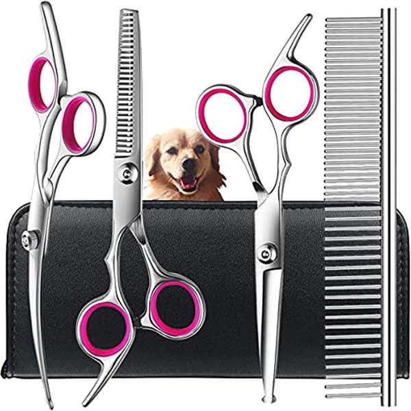 Kit de ciseaux de toilettage pour chiens, pointes rondes de sécurité, ensemble de ciseaux de toilettage pour chiens et chats, peigne droit et incurvé en acier inoxydable