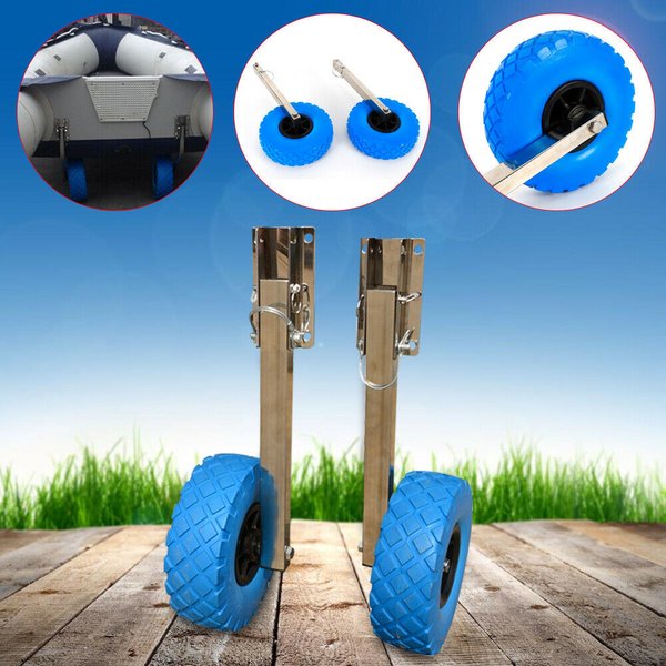 2 Stück Bootsstarträder, robustes, zusammenklappbares Beiboot-Hinterrad, universelle Heckräder aus Edelstahl und Kunststoff