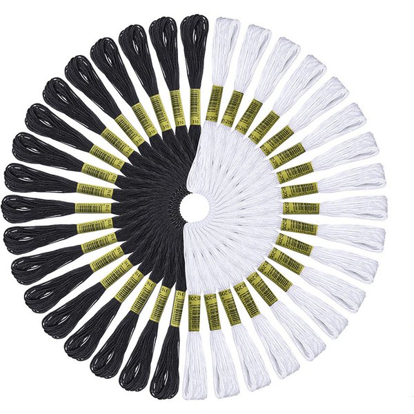 Fil de point de croix noir et blanc, 36/48 pièces, écheveaux de fil à broder, couleur noire, fils à coudre à la main, bricolage, couture artisanale