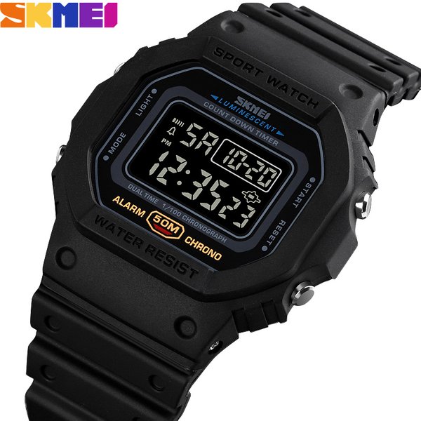 Montre sport numérique multifonctionnelle SKMEI pour hommes, 2 fuseaux horaires, compte à rebours, montres-bracelets pour hommes, mode rétro, montres pour hommes, Reloj Hombre 1628