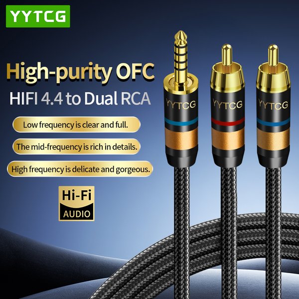 Câble Audio Aux OFC 4.4mm à 2RCA haut de gamme, Anti-bruit et Anti-interférence, Jack 4.4mm vers câble mâle 2RCA pour haut-parleur casque
