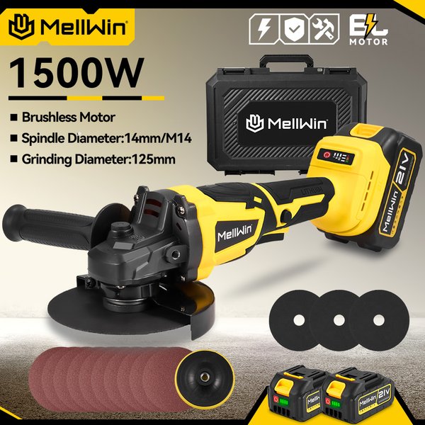 MELLWIN M14 Bürstenloser elektrischer Winkelschleifer 125 mm Akku-Lade-Polierer Schleifer Elektrowerkzeug für Makita 18 V Akku-Pin