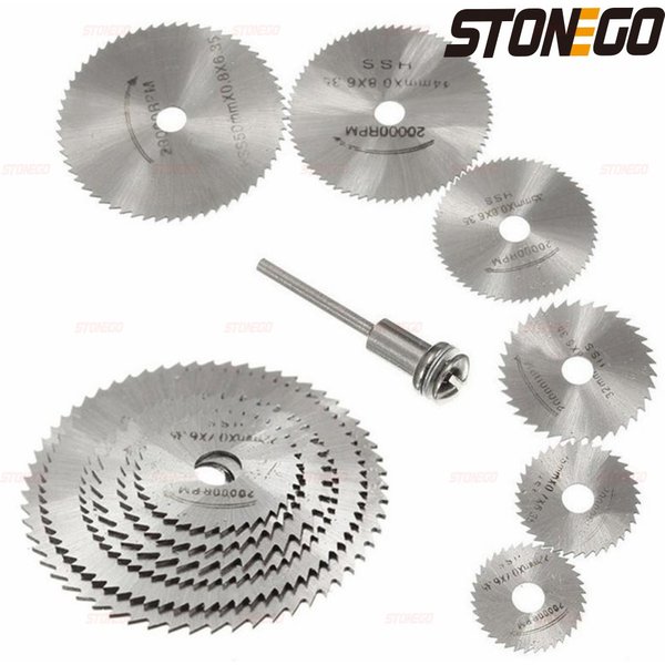 STONEGO 7 pièces/ensemble 3.2mm/6.0mm tige HSS outils rotatifs lames de scie circulaire disques de coupe avec mandrin coupé Mini lame de scie