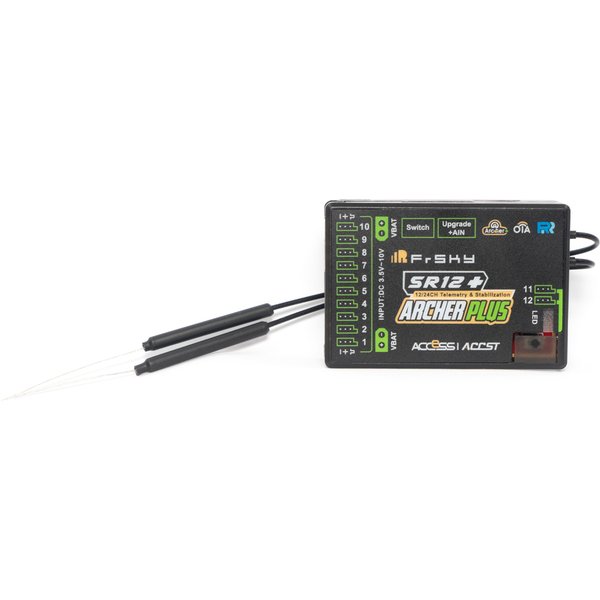 FrSky Archer Plus SR12+ Empfänger, 12 Kanäle, integriertes 3-Achsen-Gyroskop und Beschleunigungsmesser, mehrere Flugmodi, zwei abnehmbare Antennen, volles Signalempfangsspektrum, SBUS in Redundanz,