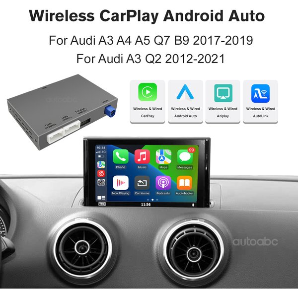 Kabelloses CarPlay und Android Auto für Audi A3 A4 A5 Q7 B9 2017-2019, für Audi A3 Q2 2012-2021, Autolink Airplay, Rückfahrkamera, MirrorLink, BT-Navigation, unterstützte Kamera-Zubehörteile