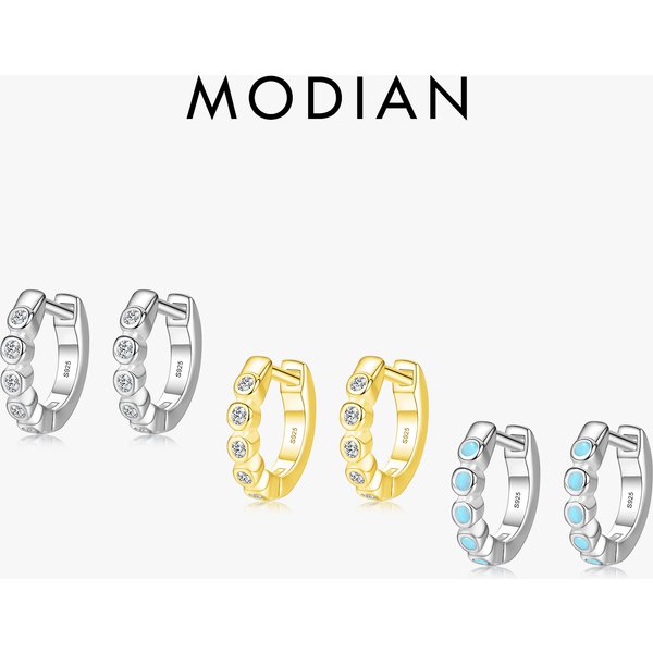 Modian-Petites boucles d'oreilles en argent Sterling 925 véritable pour femme, bijoux fins ronds et clairs en cz turquoise