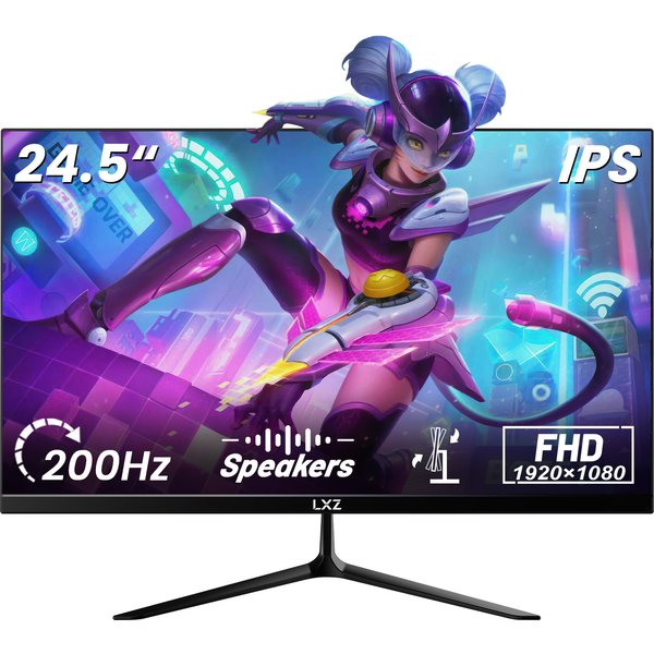 LXZ 24,5 Zoll 200Hz Gaming-Monitor, FHD 1080P IPS-Panel, 1ms, Eingebaute Lautsprecher, PC-Monitor, HDMI & DisplayPort, FreeSync-kompatibel