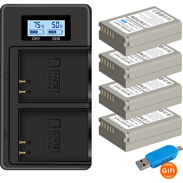 2280mAh BLN-1 BLN 1 PS-BLN1 Akku + Dual-USB-Ladegerät für Olympus OM-D E-M1, Olympus Pen F, OM-D E-M5, PEN E-P5, OM-D, HLD-6