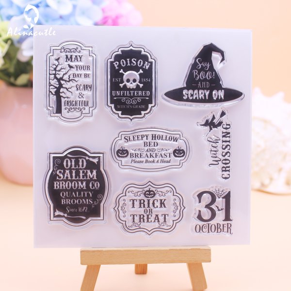 Alinacutle-Tampons Transparents en Silicone, Étiquettes d'Halloween, Carte de Bricolage, Scrapbooking, Papier, Artisanat, Caoutchouc