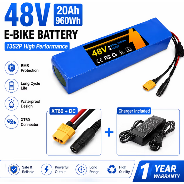 Batterie pour vélo électrique 48V 30Ah 13S2P, bloc batterie Li-ion avec protection intelligente BMS, conception étanche pour vélo électrique, trottinette électrique, cyclomoteur électrique,