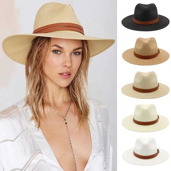 Large Size 56-58 59-60cm New Natural Panama Straw Hat Summer Men Women Wide Brim Beach UV Protection Fedora Sun Hat Wholesale