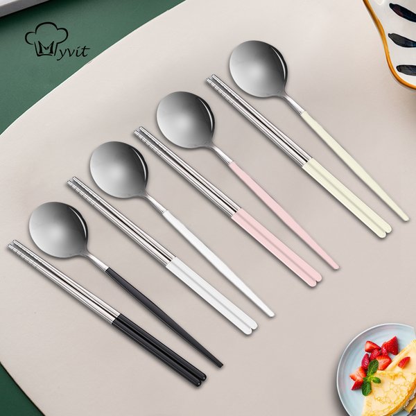Tragbares Reisebesteck-Set, Essstäbchen, Löffel, 304 Edelstahl, koreanisches Geschirr-Set, luxuriöses Geschirr-Set