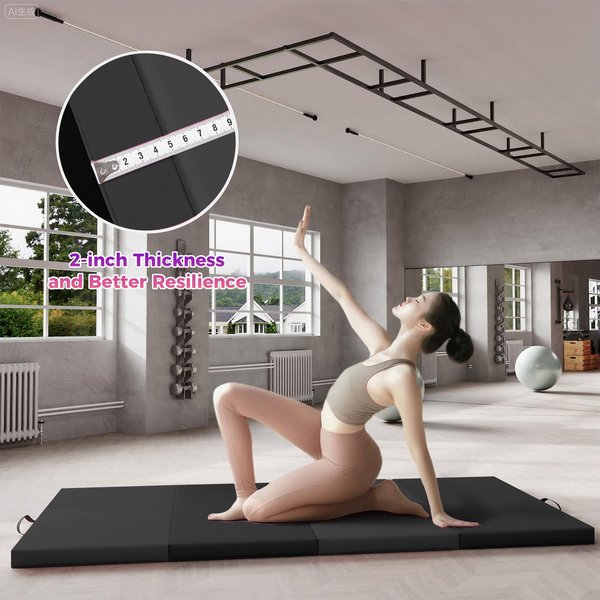 Faltbare Gymnastikmatte, 6 x 3 Fuß, Übungsmatten und Gymnastik-Tumbling-Matten, dicke, tragbare Bodenmatte für das Heimtraining, geeignet für Yoga, Pilates, Aerobic und Kampfsporttraining, vier