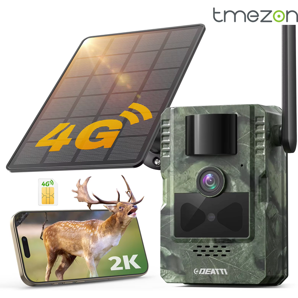 H10 4G LTE Wildtierkamera mit App, 2,7K Solar-Jagd-Wildkamera mit SIM-Karte, Fotofalle, PIR-Bewegungssensor, Nachtsicht, OHNE SD-KARTE