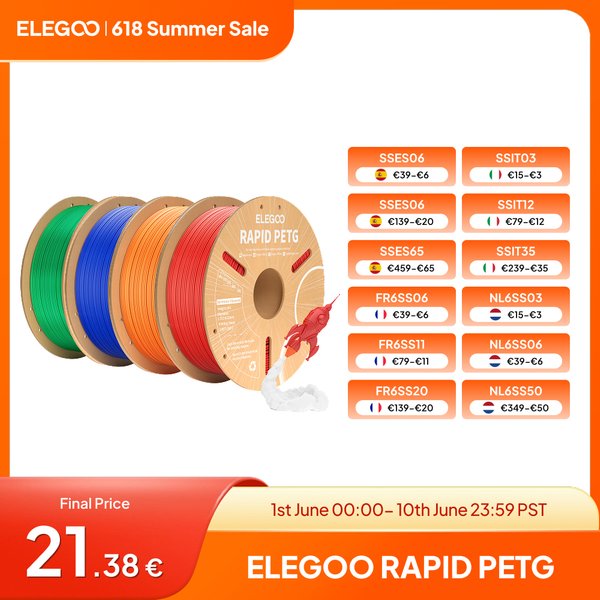 ELEGOO Rapid PETG Filament 1,75 mm 1 kg, Hochgeschwindigkeits-3D-Druckerfilament 30–600 mm/s, 1 kg, passend für die meisten FDM-3D-Drucker