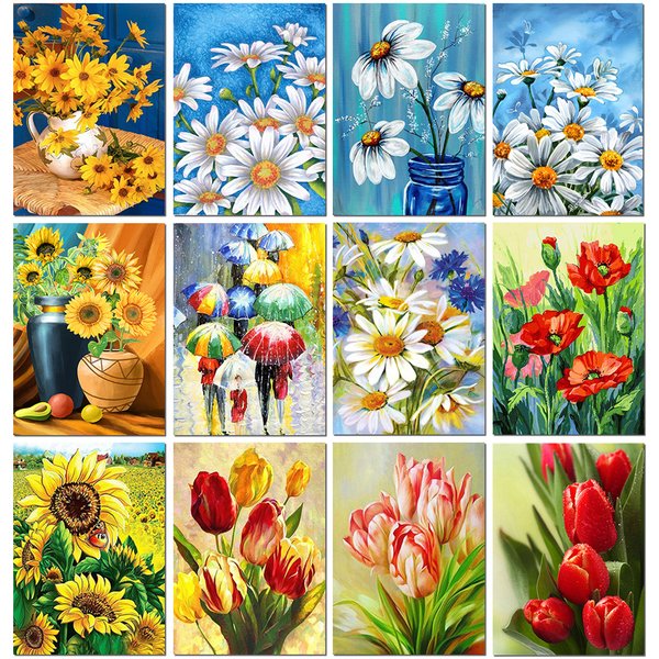 DIY 5D Diamond Painting Flower Cross Stitch Kit Full Round Diamond Embroidery Rose Mosaic Art Picture Rhinestone Gift Decoration
