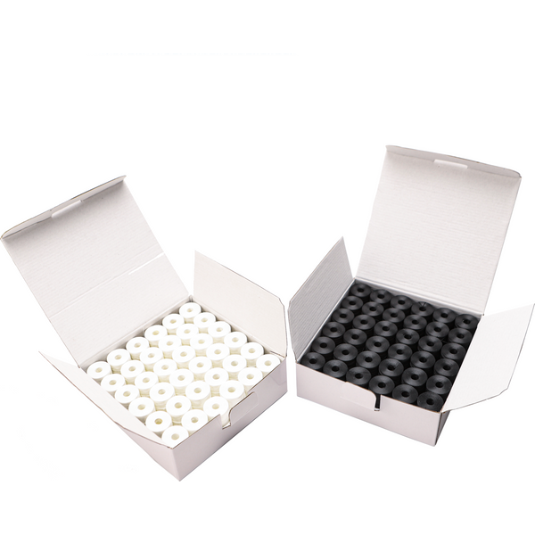 144 Eco-friendly Coreless Prewound Bobbins Thread Sideless Style L 60WT Polyester 145 Meters Long White And Black Colors Choice