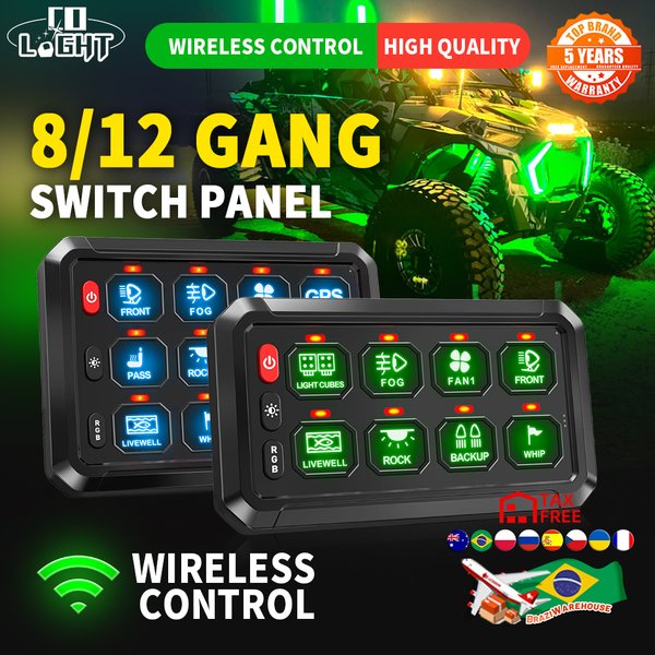 COLIGHT Drahtloses RGB 12-Gang-Schalttafel, Multifunktions-Kippschalter, zusätzliches 8-Gang-elektronisches Relais für LKW, ATV, UTV