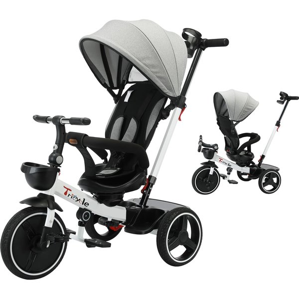 5 in 1 Kids Baby Tricycle Push Stroller Bike 18 Months to 5 Years Old Toddler Preschool Walking Steering Push Bike Outdoor Camping Ride On Toy Kids Training Trike with Parent Push Handle Anti-Roll