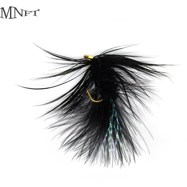 MNF 10 pièces truite mouches tête de perle noire Buggers en laine