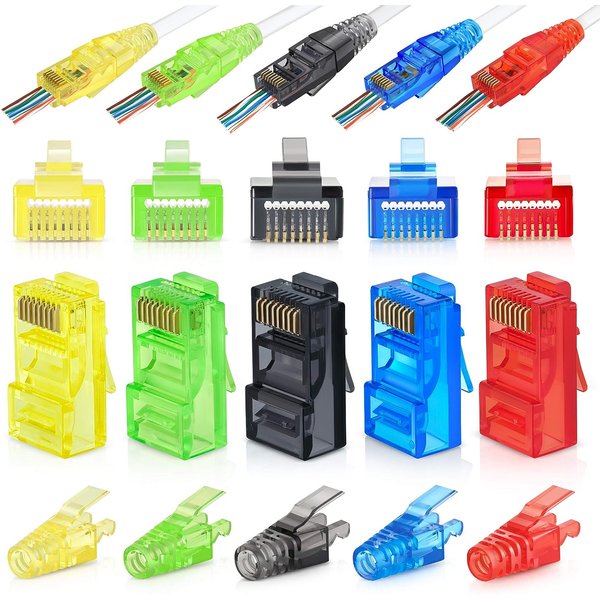Pack de 50 connecteurs passés RJ45 Cat6 et bottes anti-traction, couleurs assorties EZ vers sertir la prise modulaire