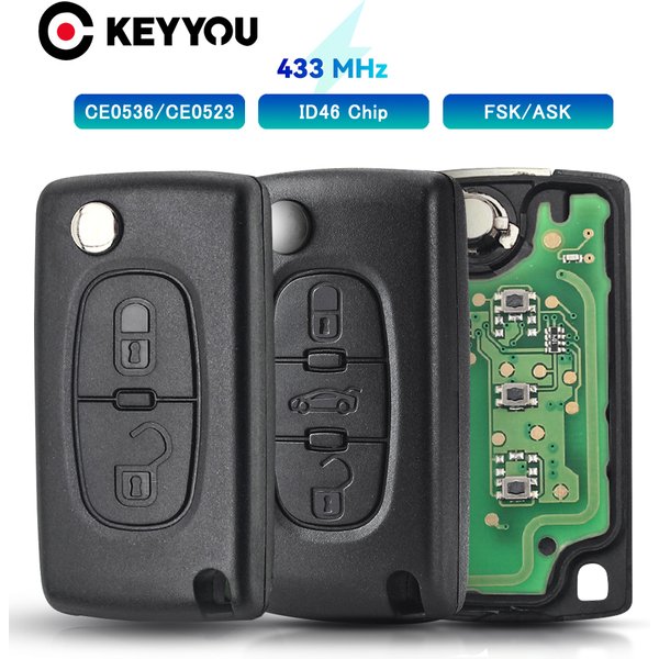 KEYYOU 1 pièces pour citroën C4 C5 C6 C8 Xsara Picasso pour Peugeot 107 207 307 308 CE0536/0523 clé de voiture à distance ASK/FSK 434Mhz