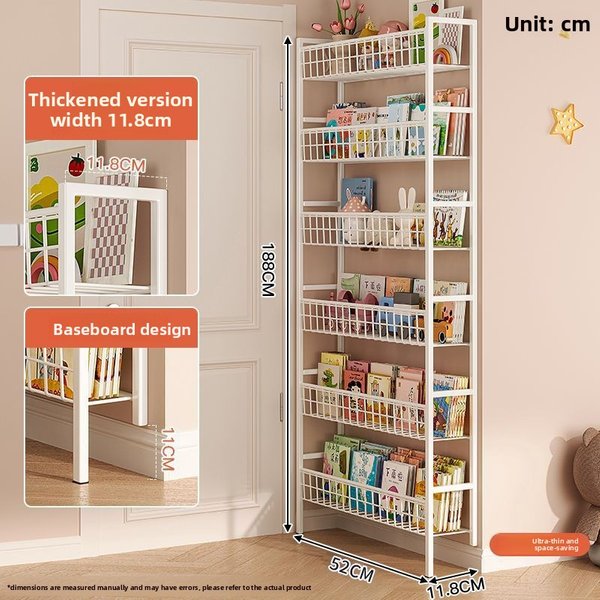Étagère en fer forgé ultra-mince derrière la porte, bibliothèque simple pour enfants du sol au plafond, armoire de rangement extrêmement étroite