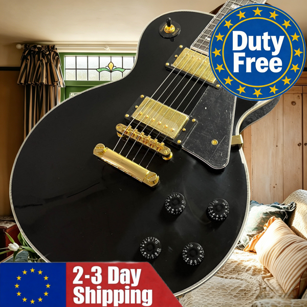 Deutsches Lager Schwarze Gitarre für Anfänger mit Palisanderhals, HH-Tonabnehmern, fester Brücke und Balance