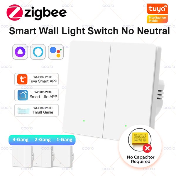 Tuya ZigBee Inteligentny włącznik światła Bez przewodu neutralnego Nie wymaga kondensatora Przełącznik ścienny 1/2/3 Gang Współpracuje z Alexa Google
