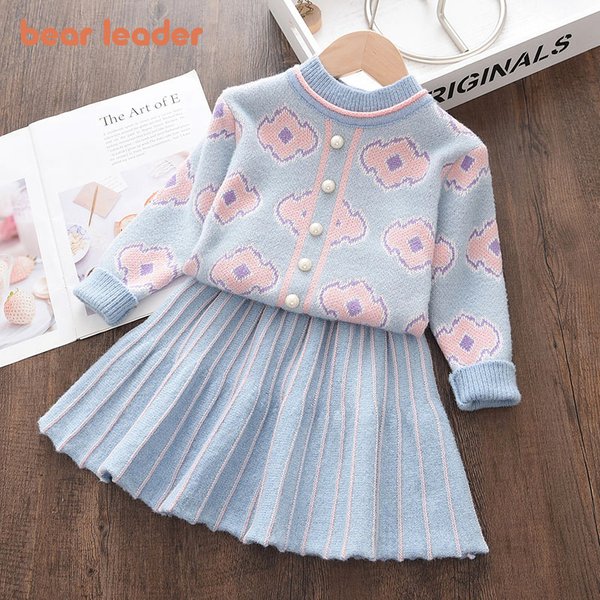 Bear Leader – ensemble de vêtements tricotés pour filles, mode hiver 2025, pulls de dessin animé, hauts, jupe à volants, vêtements pour enfants