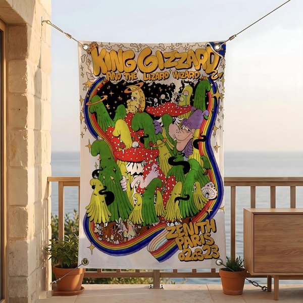 Music K-King G-Gizzard & t-the L-Lizard W-Wizard Flags Gemütliche Gartenflagge mit 4 Ösen, wasserdicht, langlebig, leicht
