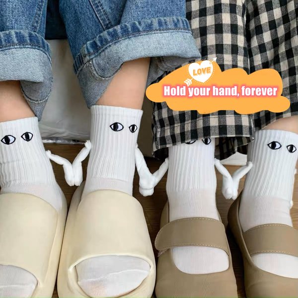 Chaussettes à poignée magnétique pour couple, aspiration magnétique, dessin animé mignon, main tenant les mains, 10 paires