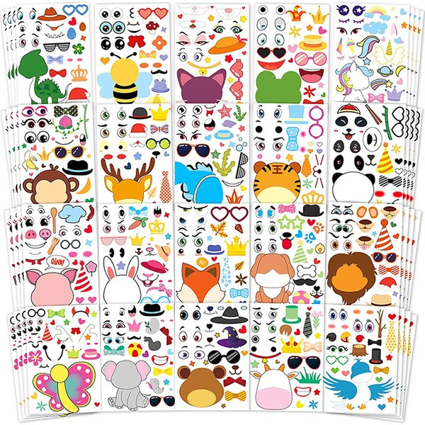 6-36 Stück Make-a-Face-Aufkleber blätter machen Ihren eigenen Tier mix und passen zu Fantasie tieren Kinder Party bevorzugung liefert Bastel puzzlespiel zeug