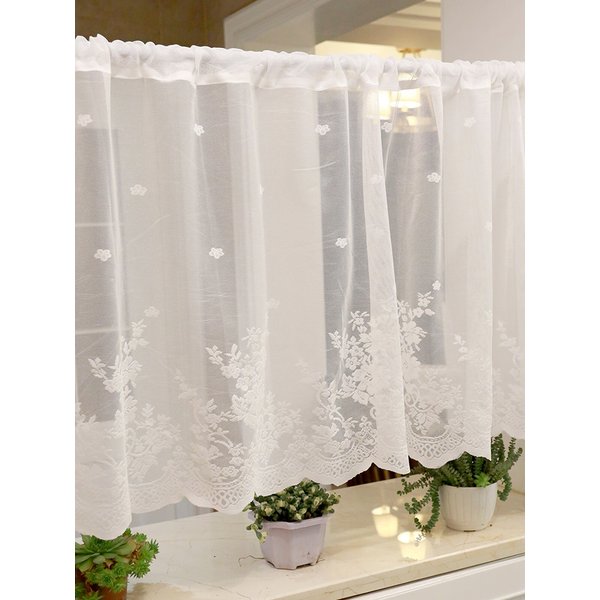 White Lace Floral Embroidered Semi Sheer Curtain 1 Pcs