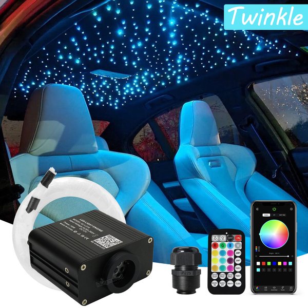 Nouveau 16W scintillant RGBW Fiber optique étoile plafonniers Kit application intelligente contrôle du son moteur LED pour voiture ciel étoilé Fiber optique lumière