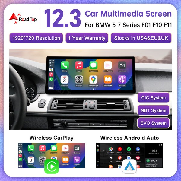 12,3 Zoll ultradünner Multimedia-Touchscreen für BMW 5er F10 F11 CIC NBT EVO System Wireless Carplay Android Auto Autoradio