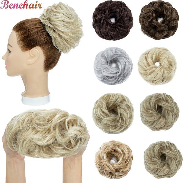 Synthetische Haarknotenverlängerungen, unordentliche lockige elastische Haargummis, Haarteile, 55 g, Chignon, Donut, Hochsteckfrisur, Haarteile für Frauen
