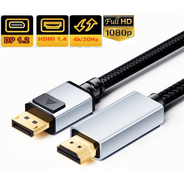 Câble DisplayPort vers HDMI, 4K, 60Hz, 30Hz, DP vers HDMI, Câbles audio, Câble DisplayPort vers HDMI 2.0, 1.8m, 1m, 0.5m