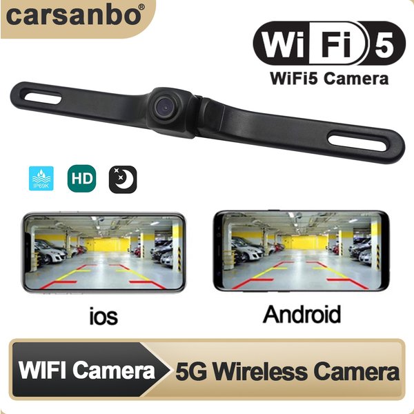 Carsanbo caméra avant ou arrière de voiture 720P plaque d'immatriculation sans fil caméra de recul 5G Wifi 150 degrés caméra de recul de stationnement