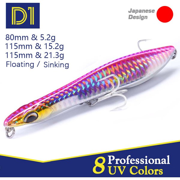 D1 AutoWalker Pencil Popper Decoy Fishing Lure Wobblers 80mm 115mm Sinking Floating Artificial Hard Bait 2021 Pecsa Tackle