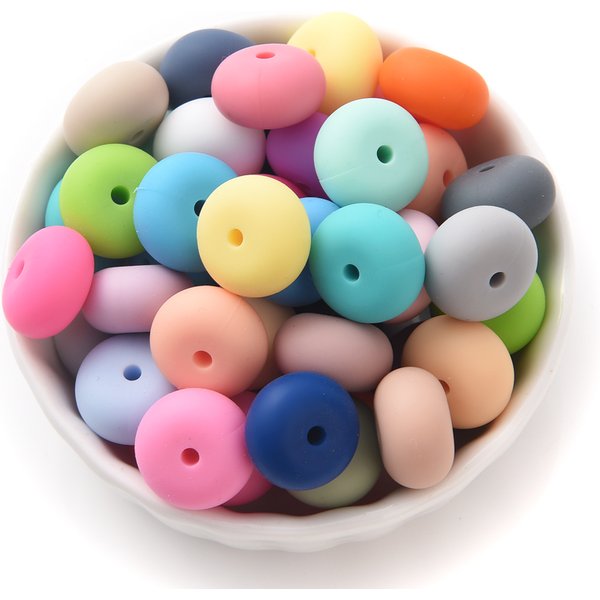 10Pcs 14mm Abacus Silicone Beads Multi Color Lentil Loose Eco-Friendly Beads DIY Pacifier Chain Nursing Teether Toys Accssories