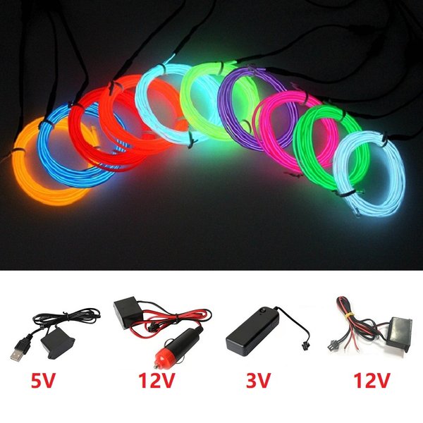 10 m/5 m/3 m/1 m 3 V Batterie 5 V USB 12 V Neon Glow EL Draht Seil mit Adapter Flexible LED Streifen für Auto Party Tanz Atmosphäre Dekor
