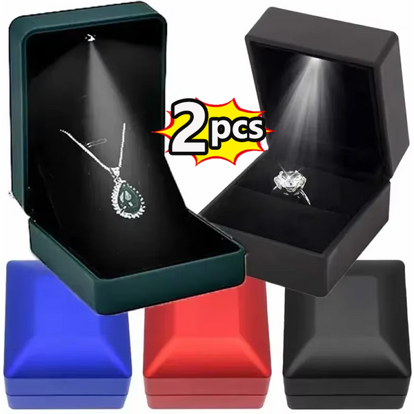 Boîte à bijoux à lumière LED pour bague et collier, étuis de rangement de luxe en velours, vitrine de fiançailles, cadeau, emballage de haute qualité, vitrine