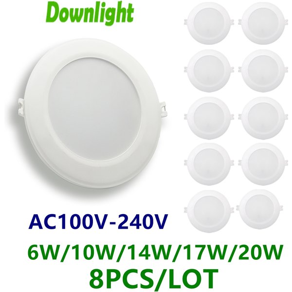 8PCS LED Downlight Celling Lamp AC100V-240V 6W-24W Flicker-Free Suitable for Kitchen, Meeting Room and Bedroom.