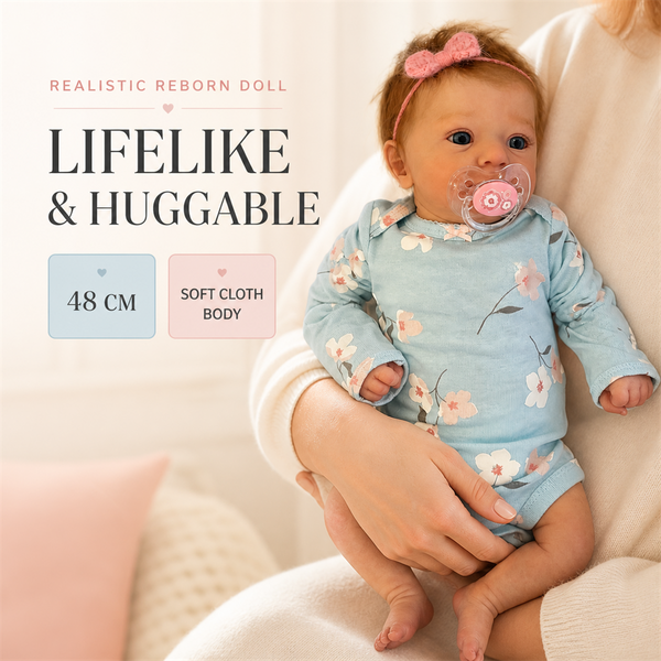 18 Zoll Reborn Babypuppe Mädchen Lebensecht Weiches Silikon-Vinyl Neugeborenes Baby mit Tiefblauen Augen Magnetischer Schnuller Blumen-Strampler Kinderspielzeug Geschenk