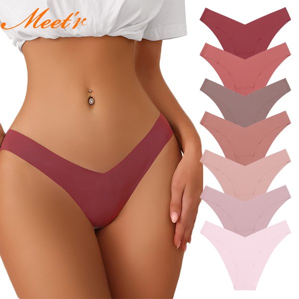 Meet'r Women Sexy Ice Silk Panties Low-Rise No Trace Lingerie Female Classic G String Underwear V Type Multicolor Thong Intimate