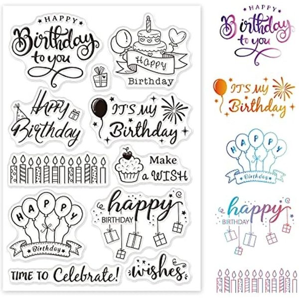 Birthday Themed Silicone Clear Stamps Transparent Stamps for Festival Birthday Valentine's Day Cards Making DIY Scrapbooking