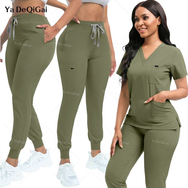 Ensemble de blouses extensibles pour femmes, uniformes de soins infirmiers, ensemble de blouses clinique, vêtements de travail anti-poussière pour infirmières et médecins, haut + pantalon de jogging