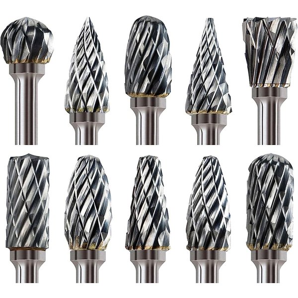 Hartmetall-Frässtift-Set, kompatibel mit Dremel 1/8 Zoll Schaft, 10 Stück, Stabschleifer, Drehwerkzeug, Raspel-Bits, Holz, Metall, Schnitzen, elektrisches Schleifen